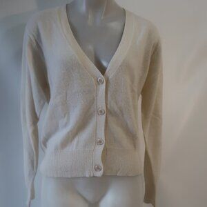 Womens Crush Ivory Pure Cashmere V-Neck Cardigan Sweater 2 US/M